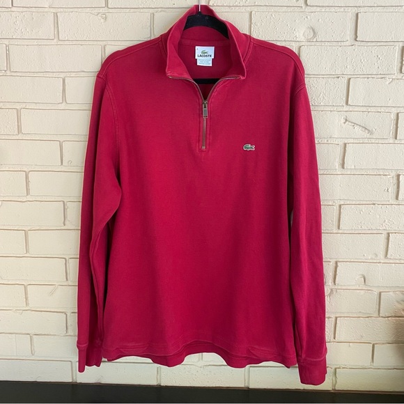Lacoste Sweater Mens 6 Red 1/4 Zip Pullover Mock Neck Logo Preppy Holiday XL - Picture 1 of 8